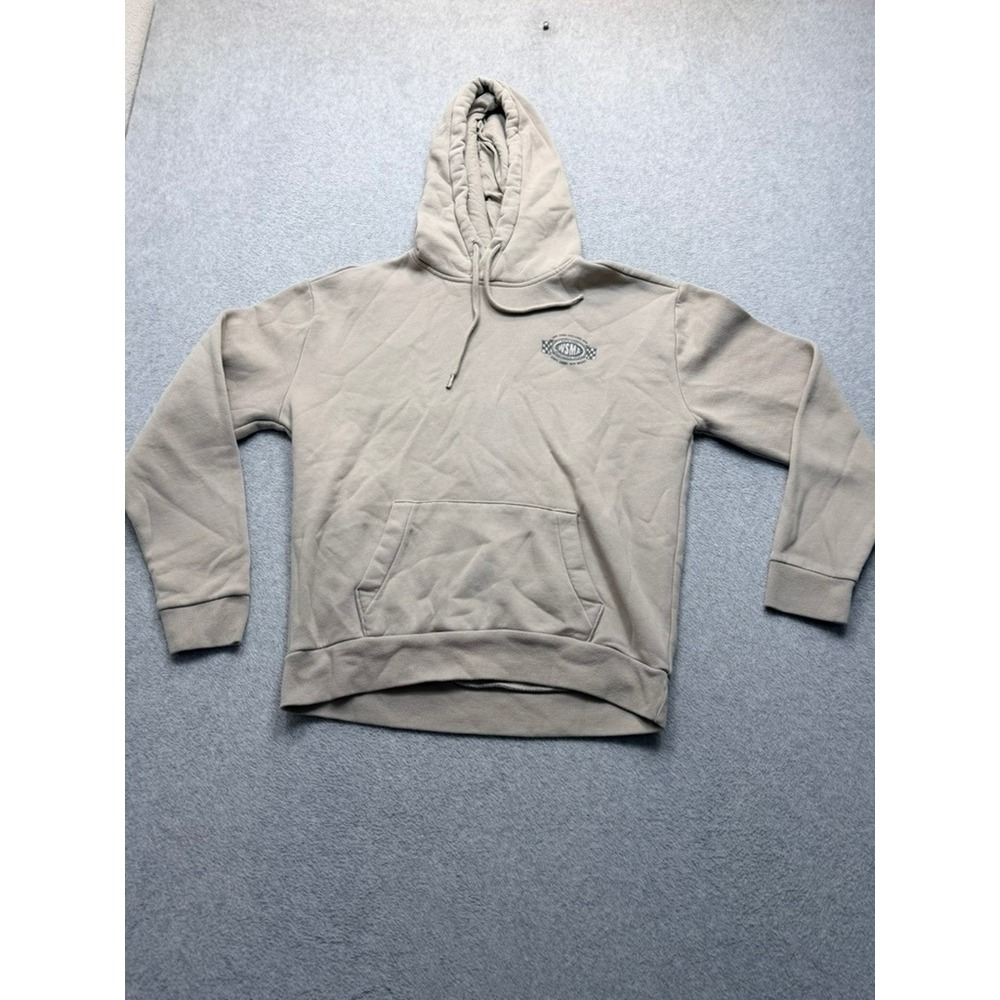 Hollister Mens Relaxed Fit Hoodie Tan White Sands Motorsports Graphic Small